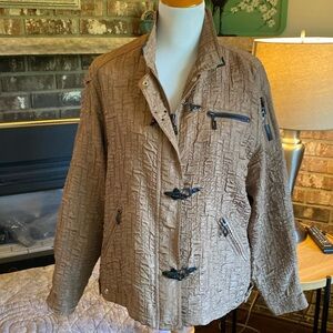 JAMIE SADOCK brown lined activewear jacket. Zipper pockets galore! Size US L.